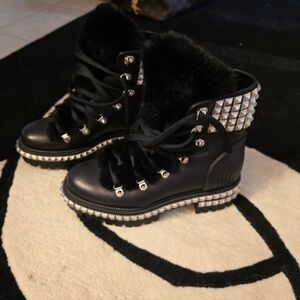 Christian Louboutin Black and Silver Studded Combat Boots